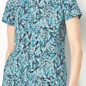 J Jill FIT Progress Short-sleeve Shirttail Tee Green/White Fern Print Size XL